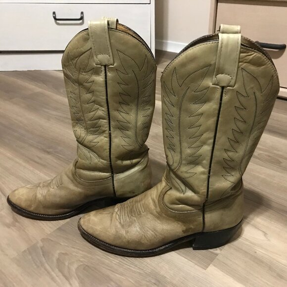 Double H Men's Cream Leather Western Boots Size 8 - Picture 6 of 7